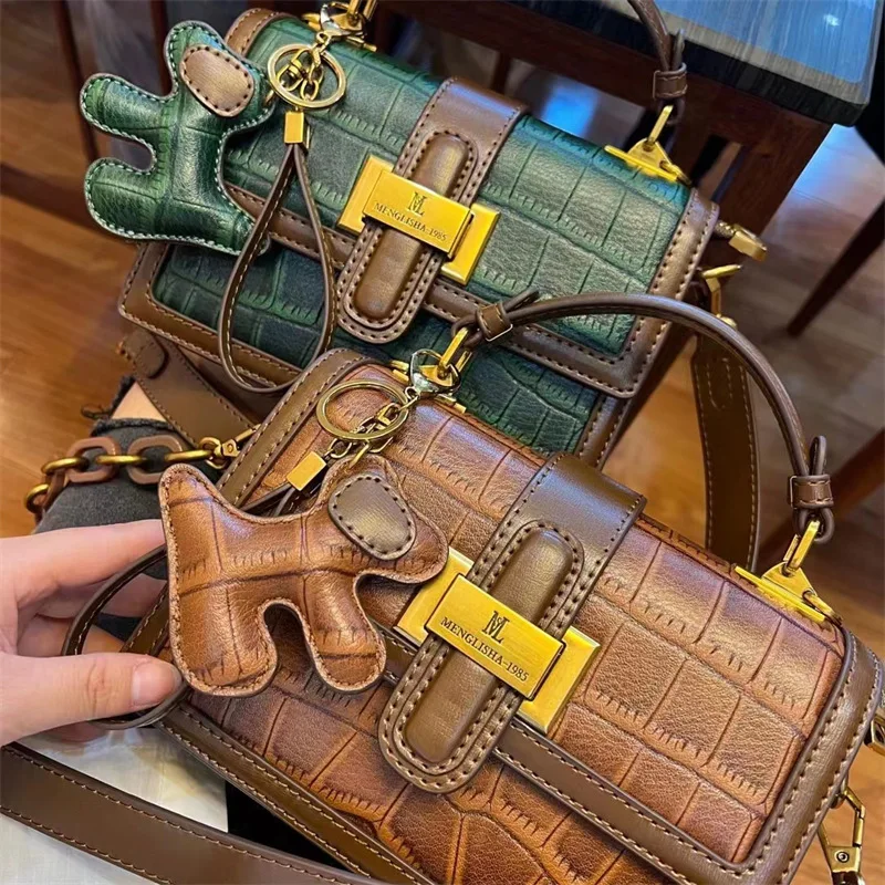 Luxury Stone Pattern Contrast Small Square Bags Women's Bag 2023 New Versatile Handbag Single-shoulder Satchels Sac