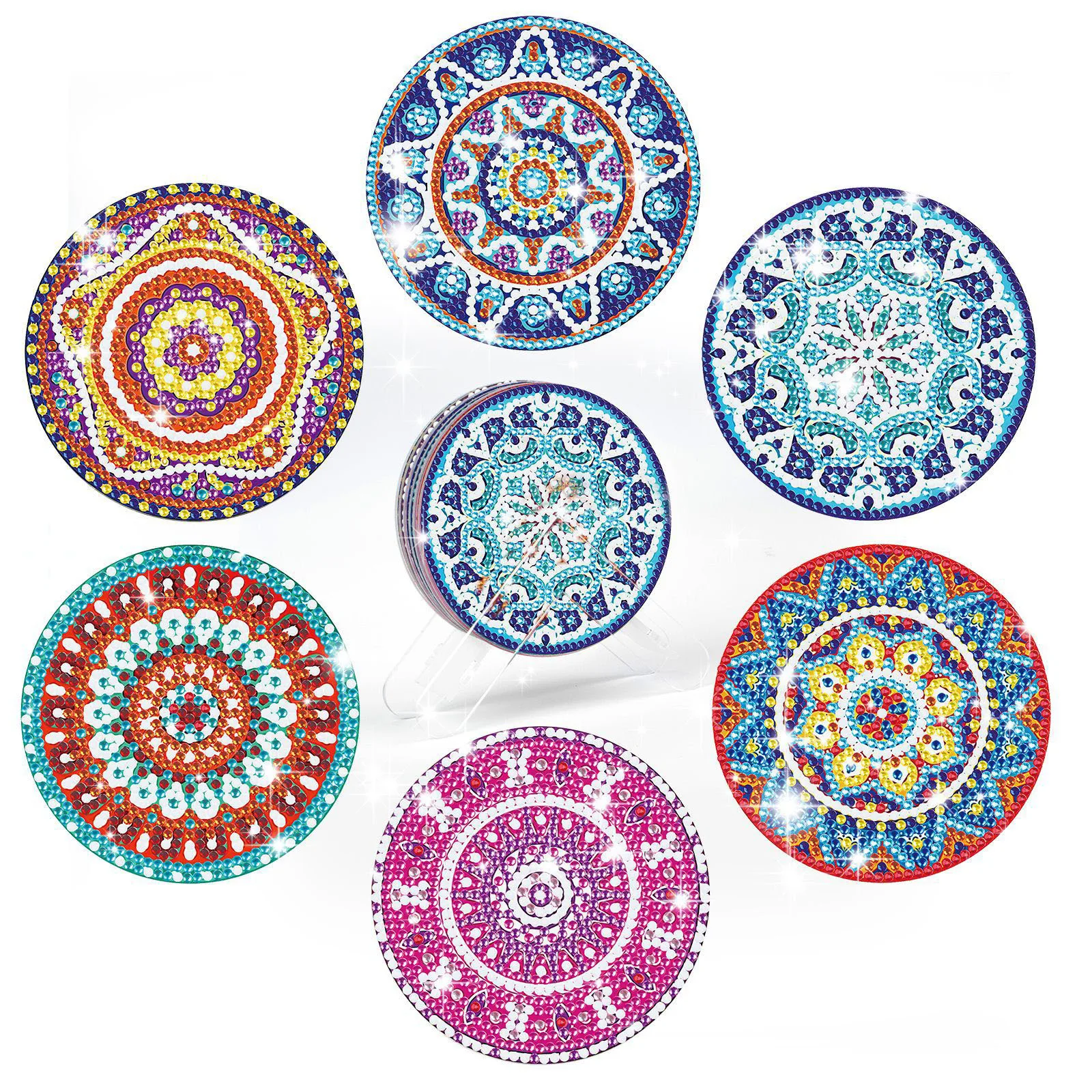 

6Pcs/set New DIY Diamond Painting Coaster Mandala Drink Cup Cushion Non-slip Table Placemat Insulation Pad Kitchen Accessories