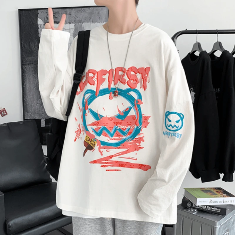 Новинка мужские футболки большого размера с длинным рукавом Женская Осенняя