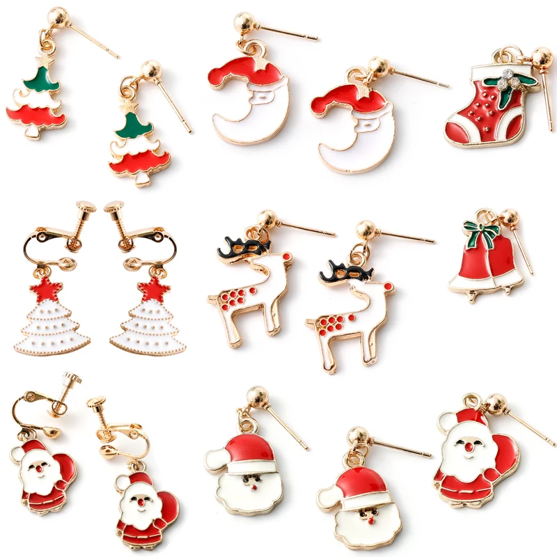 

New Year Christmas Element Pendant Earrings Suitable Women's Holiday Parties Jewelry Santa Bells Elk Stud Earring Family Gift