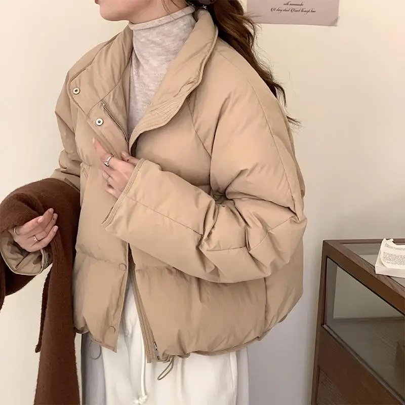 Women Winter 2023 New Vintage Korean Solid White Duck Down Jackets Fashion Casual Long Sleeve Loose Warm Coats Clothing V62