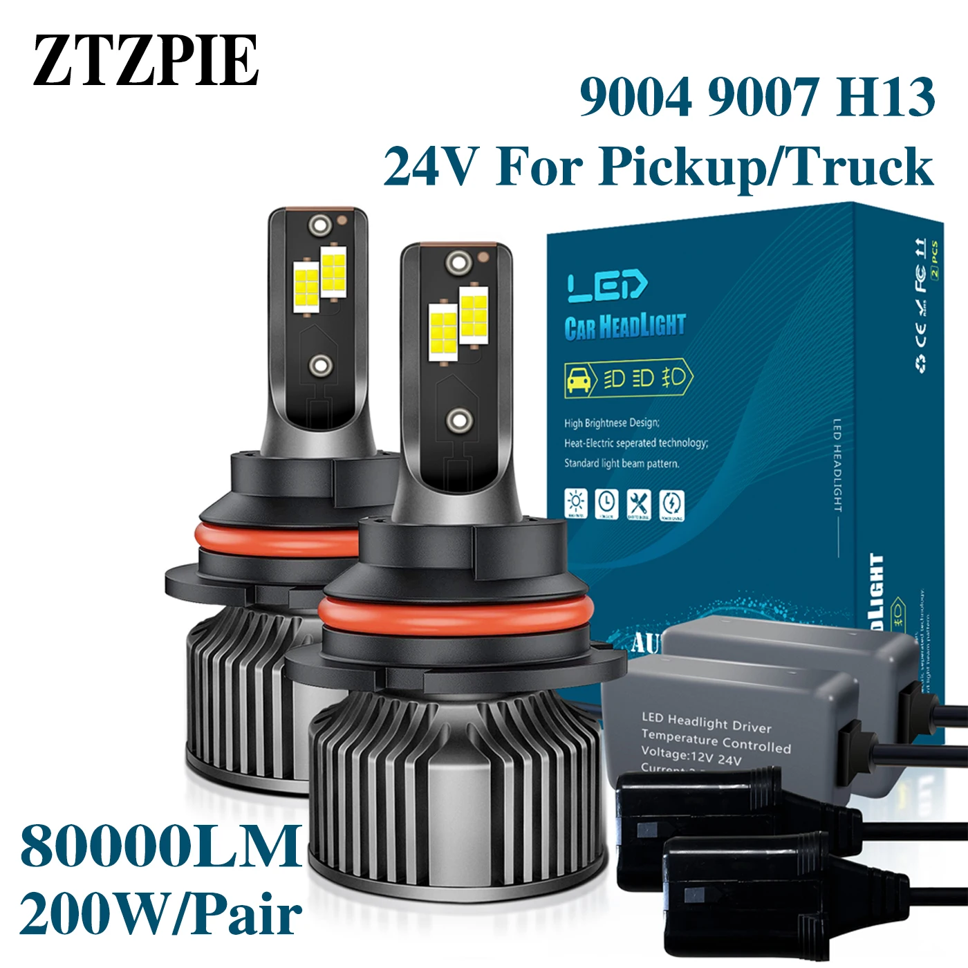 

ZTZPIE, 24 В, 6500k, 9004/HB1, дальний/ближний свет, 9007/HB5, H13, лампочка светодиодные лампы Canbus CSP 3570, автомобильная фара для пикапа/грузовика, автомобильная лампа 200 Вт