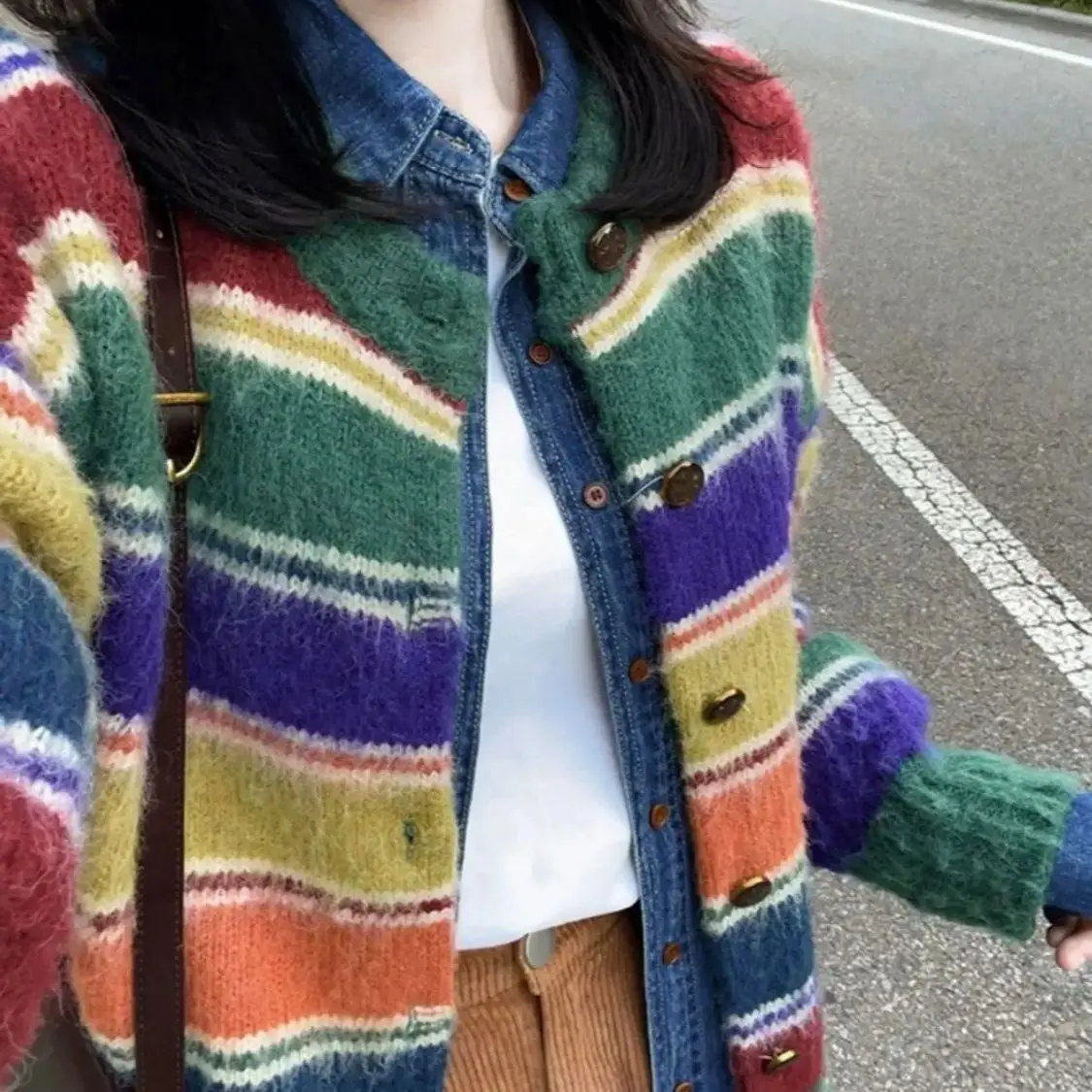 Осенний свитер вязаный кардиган ранний зимний толстый контрастный цвет женский