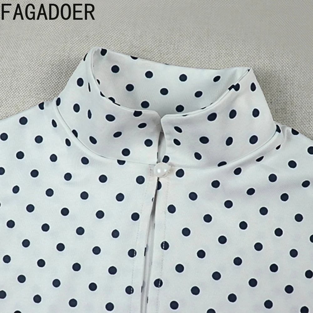 Комплект из 3 предметов FAGADOER: сексуальный топ с воротником-стойкой и рюшами, мини-юбка и шарф в горошек для женщин, уличный стиль (art.: 3920d9906d486) - 3920d9906d486