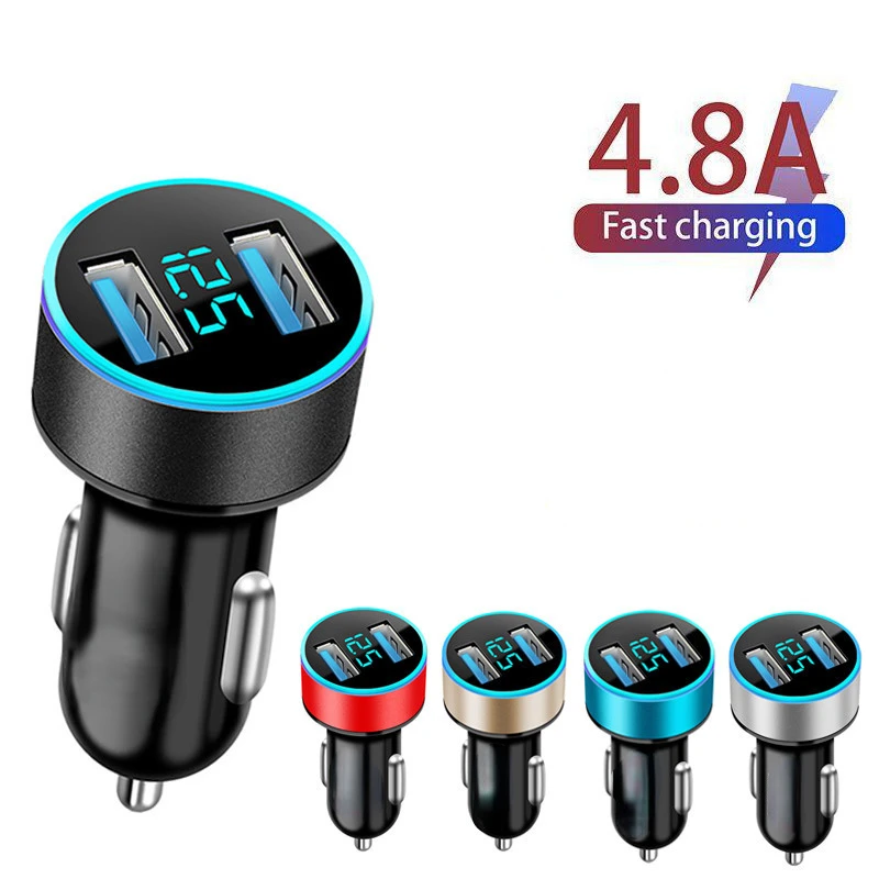 

Free Shipping For Samsung iPhone 12 11 Universal LED Display Dual USB Car-Charger Adapter Car Charger 5V 2 Ports Fast Charging