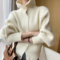 new chic loose turtleneck sweater women lantern sleeves thicken knitted cardigan fashion design autumn winter ladies knitwear