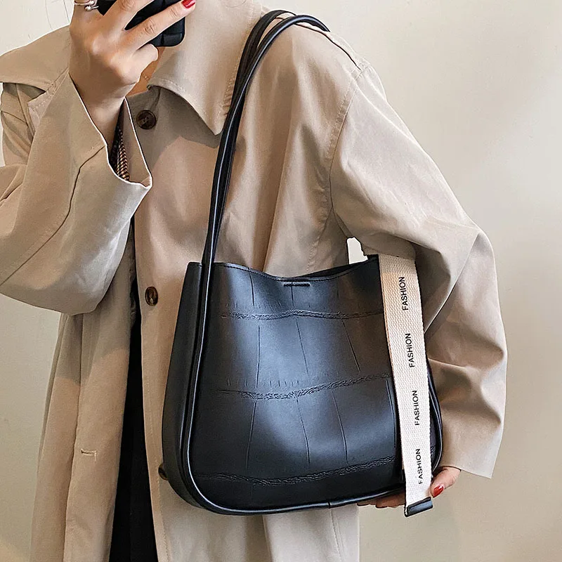 

2piece/set Fashion Designer Pu Leather Women's Handbags Good Casual Ladies Tote Female Black Bucket Women Shoulder Bags Totes