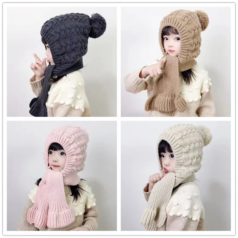 

Cute Super Cute Boys and Girls' Wool Hats, Winter Velvet Children's Hats, Scarves, All-in-one Hats, Autumn and Winter Baby Hats