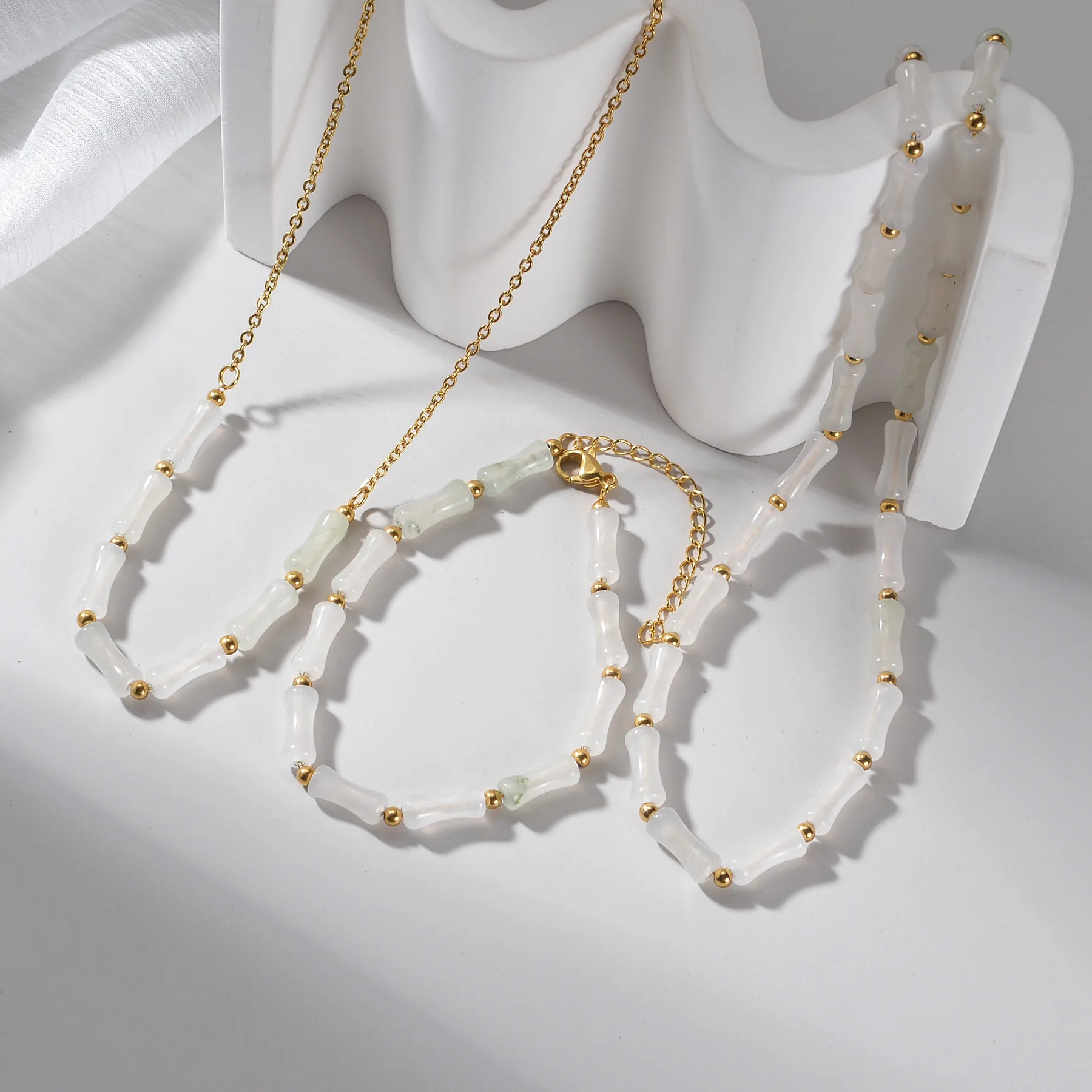 Модные прозрачные кости золотые бусины браслеты из нержавеющей стали ожерелье