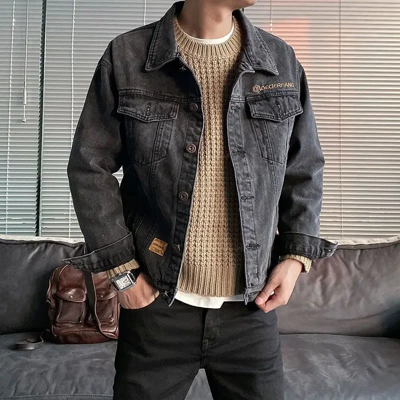 

Denim Jackets Man with Embroidery Jeans Coat for Men Blue Autumn Winter 2023 Lxury in Lowest Price Fashion Big Size Joker Washed