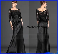 long sleeve black lace sheer neck formal occasion evening dresses plus size ruffles mother of the bride party gowns custom