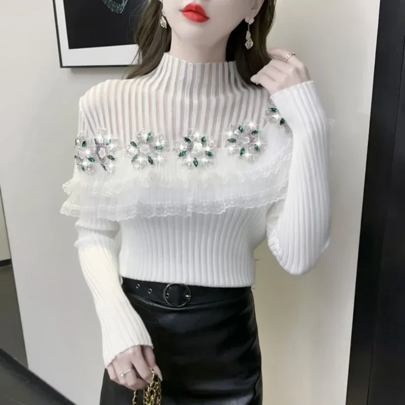 Розовый вязаный топ в европейском стиле с 3D цветочной вышивкой полосатый