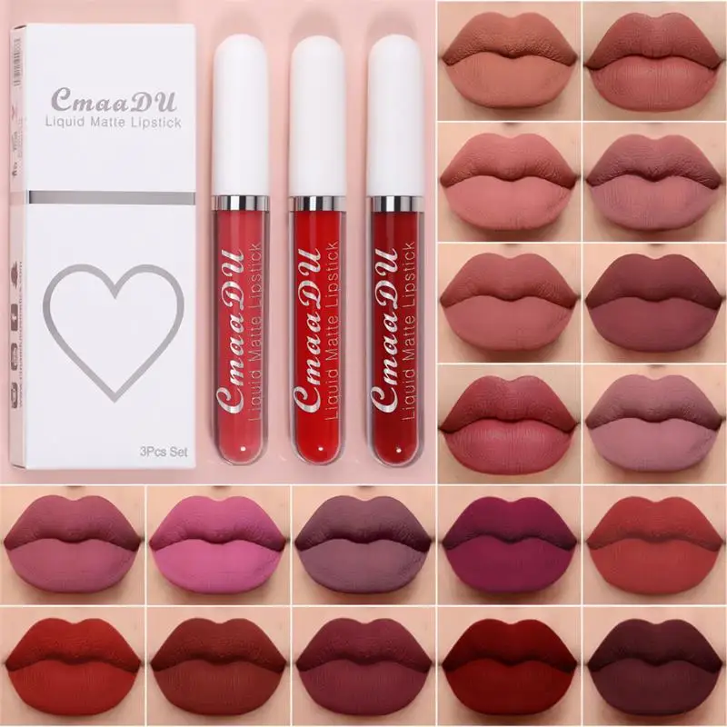 

3 Pcs/Set Matte Velvet Lip Gloss Waterproof Long-Lasting Non-stick Cup Liquid Lipstick Sexy Nude Beauty Lip Gloss Cosmetic