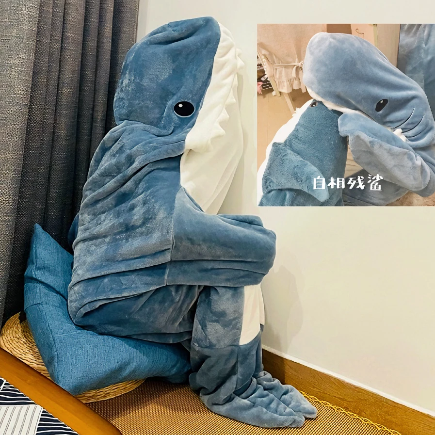 

Quirky Shark Blanket Wearable Blanket Cartoon Anime Sleeping Bag Shark Flannel Pajamas Plush Soft Office Air Conditioning Shawl