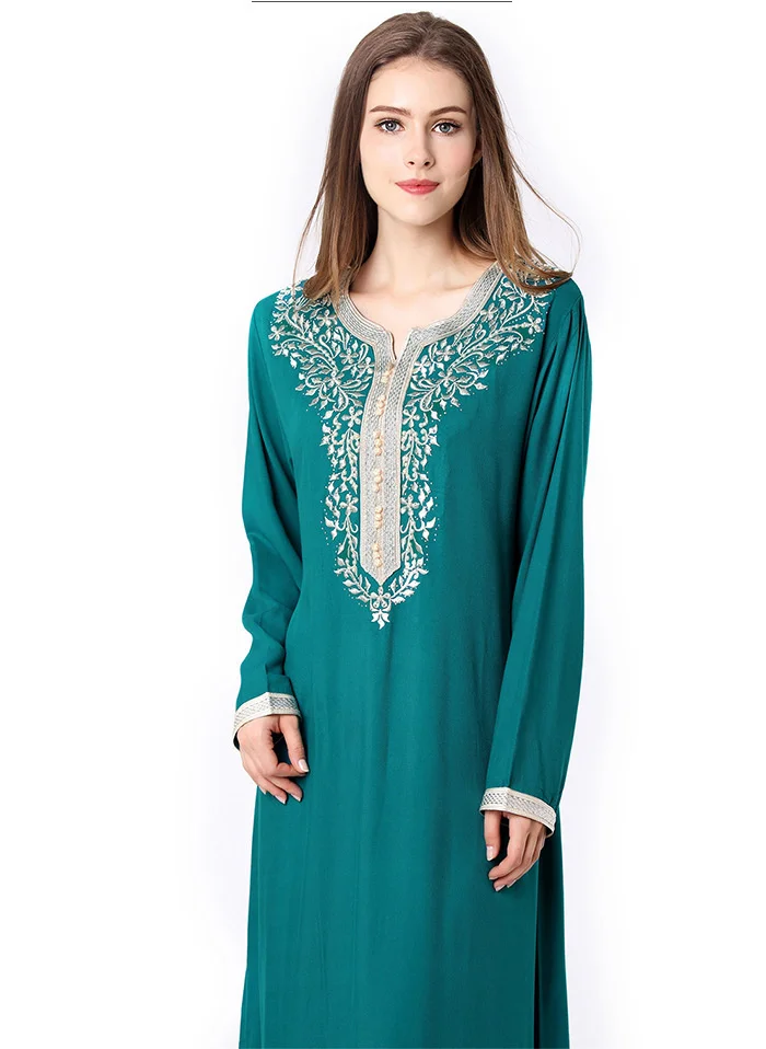 

Round Neck Long Sleeve Worship Dress Muslim Embroidered Lace Up Dress Women