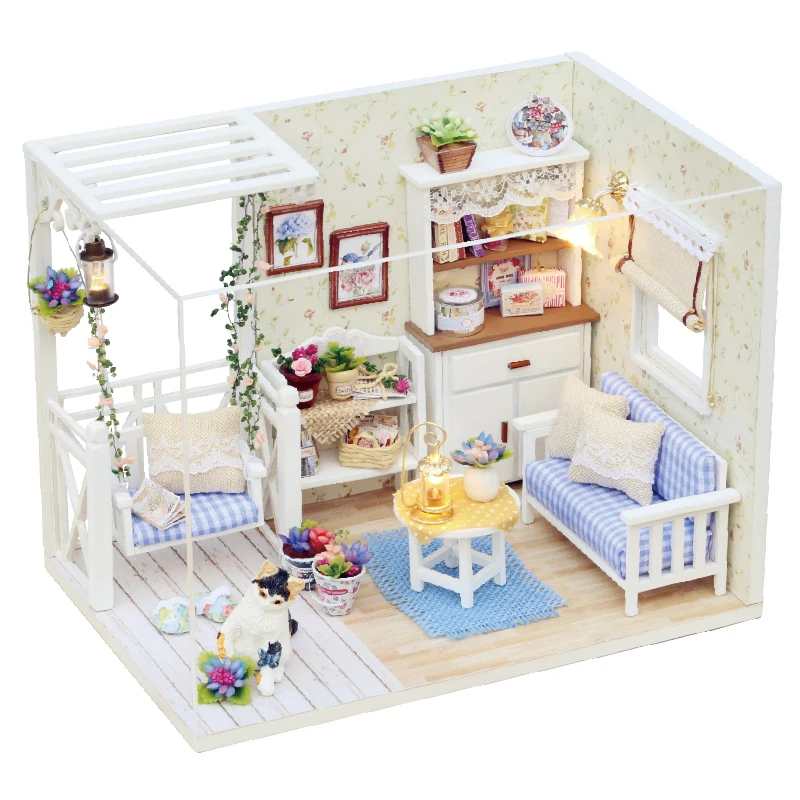 

Миниатюрный деревянный домик «сделай сам», миниатюрные кукольные дома с мебелью, светодиодные фонари для детей, подарок на день рождения
