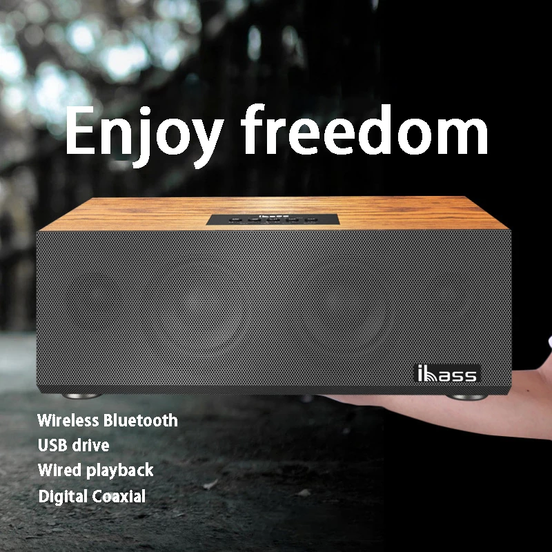 IBSS 100W Wooden Bluetooth Speaker Computer Subwoofer Soundbar USB Coaxial AUX Output Home Theater Stereo TV Echo Wall Soundbox