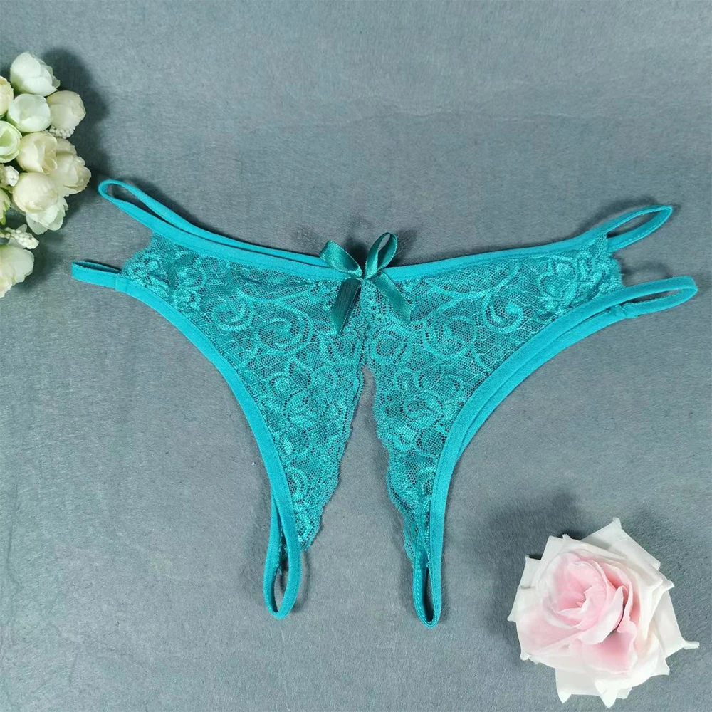 

Sexy Women Thong Lace Crotchless Panties Solid See-through Underwear Low Rise Hollow Lingerie Ultra-thin Sheer Erotic Briefs