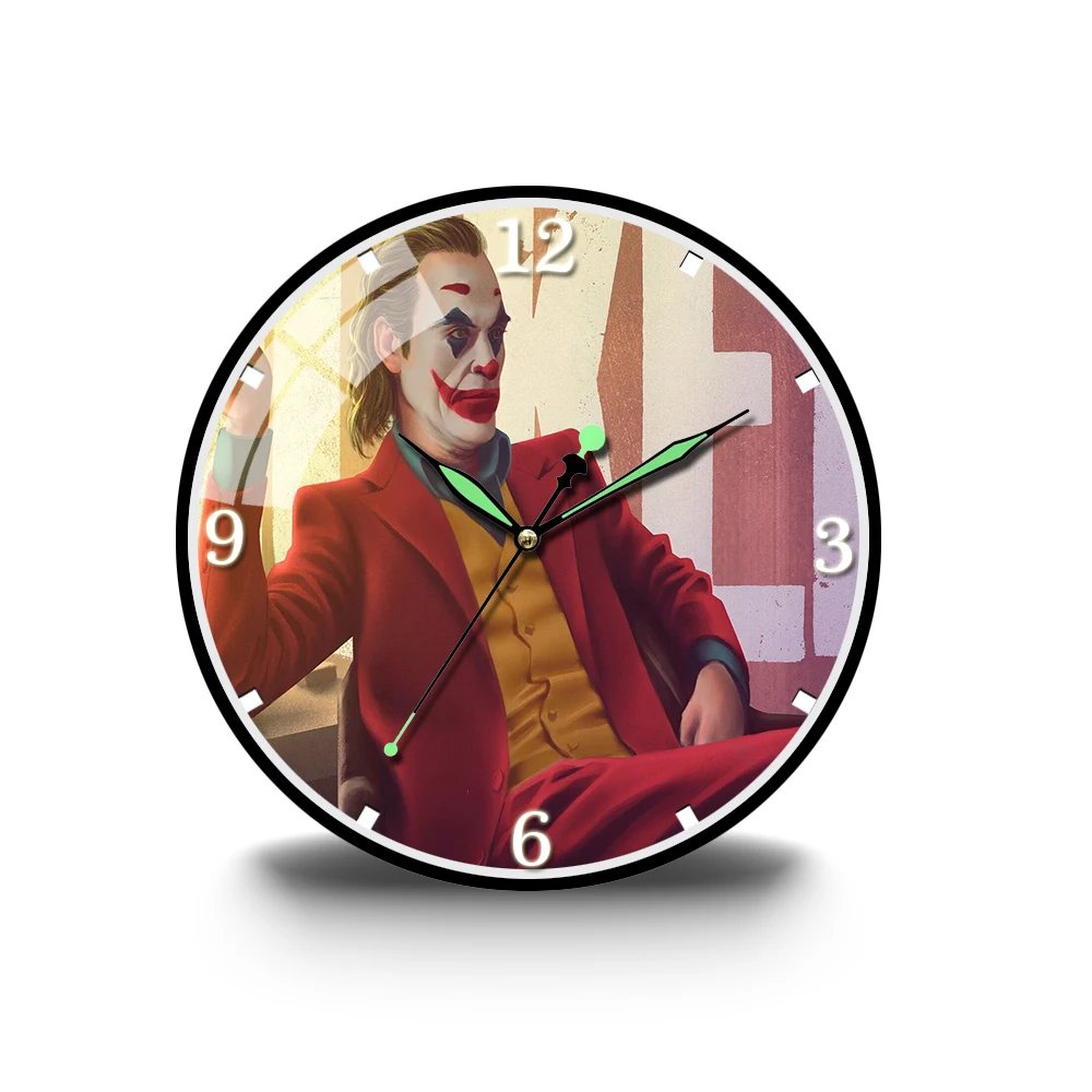 

Colorful ClownSitting On Chair 3D Painting Acrylic Wall Clock Luminous Living Room Bedroom Modern Decorative Wall Watch Quartz R