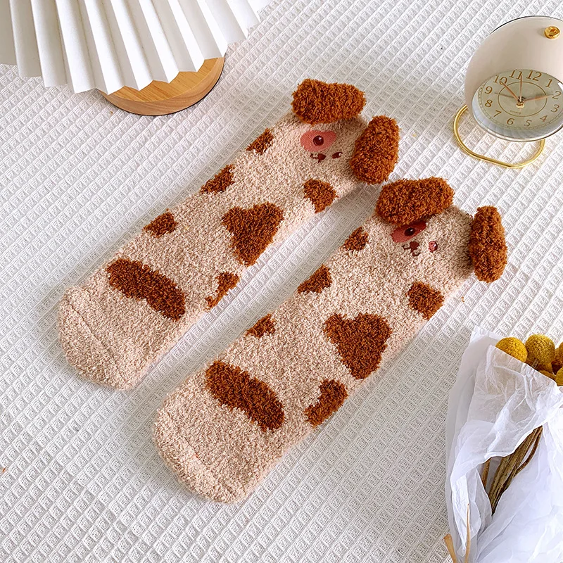 Winter Cartoon Fluffy Sleeping Cotton Floor Socks Cute Pet Dog Warm Thick Kawai Fuzzy Socks New Thermal Socks Set Woman