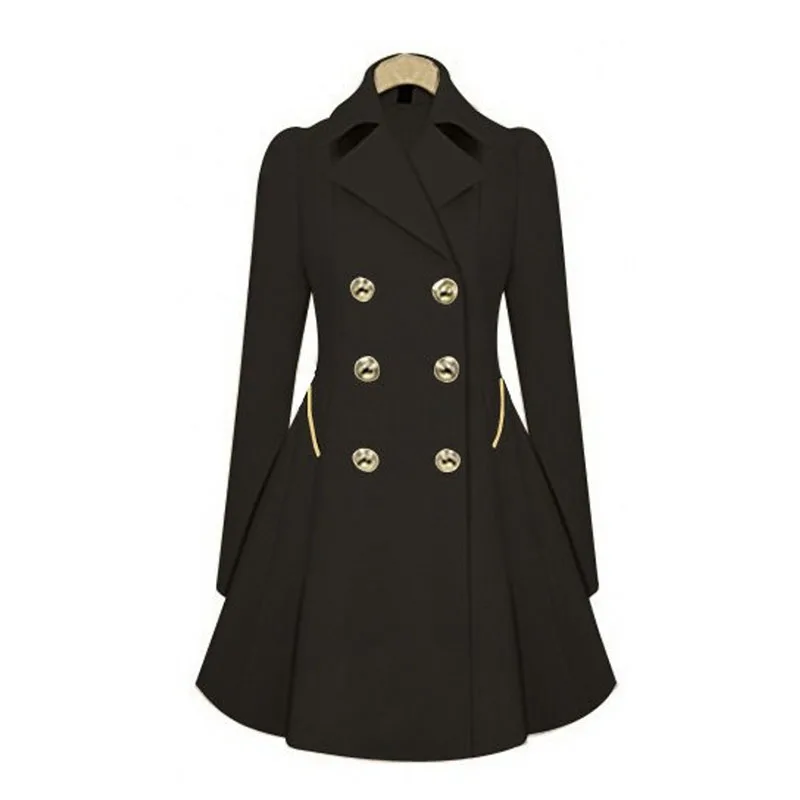 Женское двубортное пальто средней длины длинное офисное с баской ветровка 2021 |