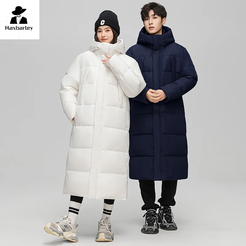 Зимний длинный пуховик для мужчин и женщин брендовая модная толстая теплая парка