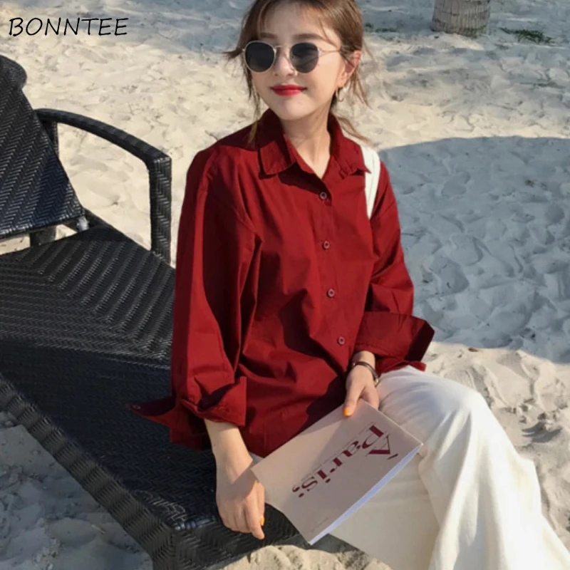 Красные повседневные рубашки женская свободная летняя верхняя одежда новая