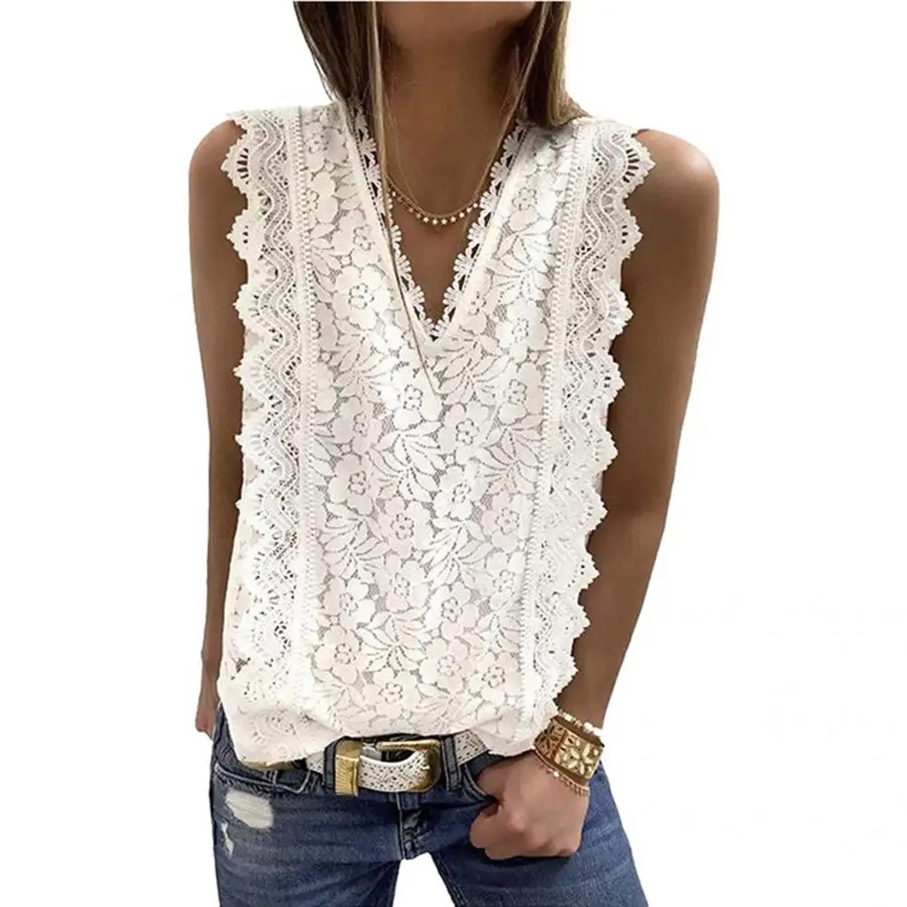 

Women T-shirt Solid Color Vest Top Loose-fitting Elegant Vest Top