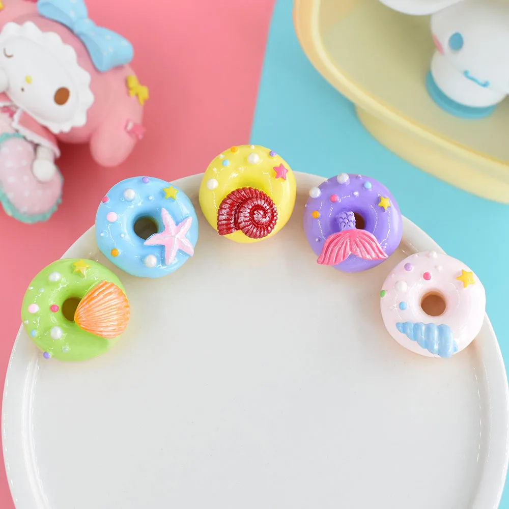

10pcs Kawaii Resin Ocean Donuts Fake Food Diy Flatback Charm Miniature Accessories Embellishments Cabochons Scrapbook Supplies