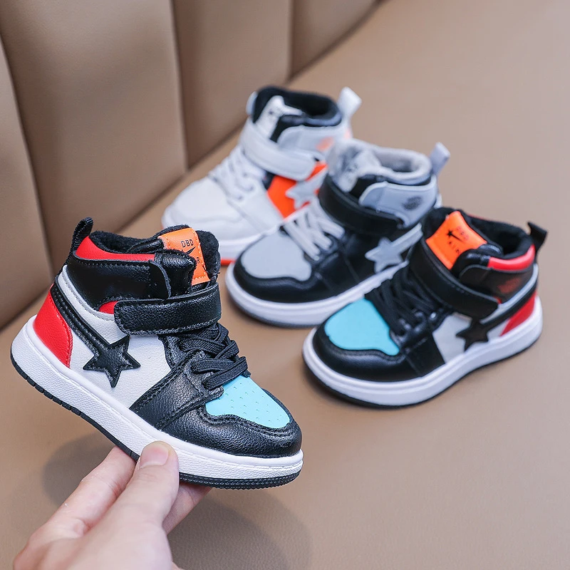 

Fashion Children Leather Stars Sneaker Kids Baby High Top Sport Shoes Boys Casual Tennis Shoes Autumn Toddler Girls Skate Shoes