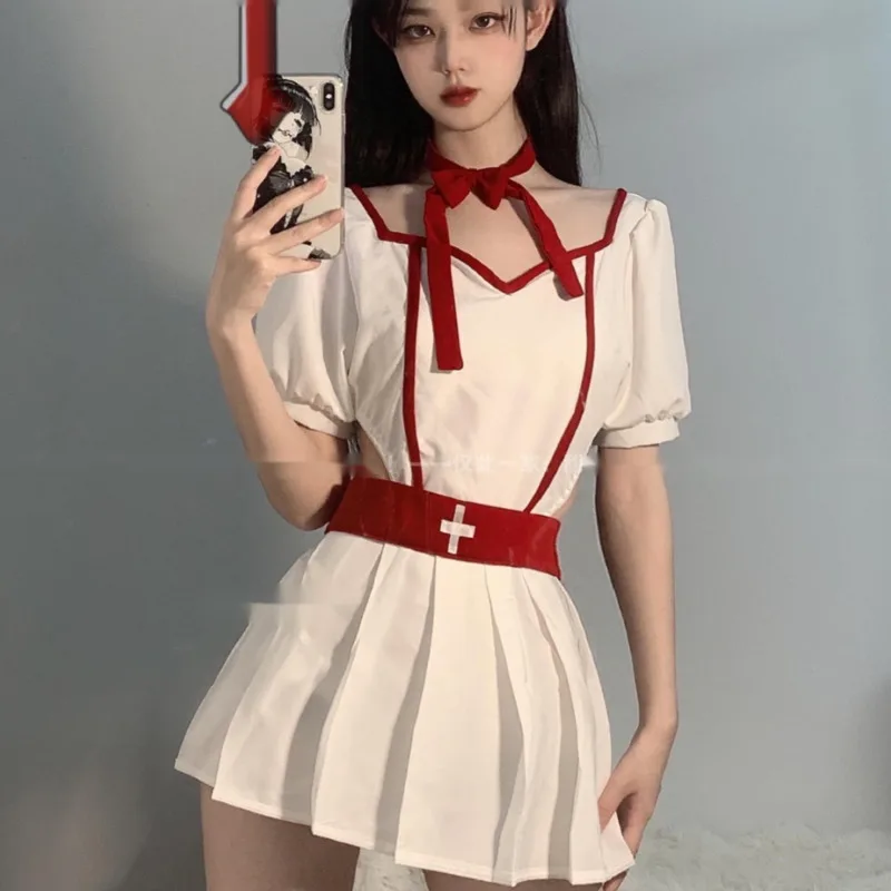 

Белая медсестра Хэллоуин милая маленькая медсестра униформа косплей цельный костюм искушение сексуальная и горячая Пижама страстный кост...