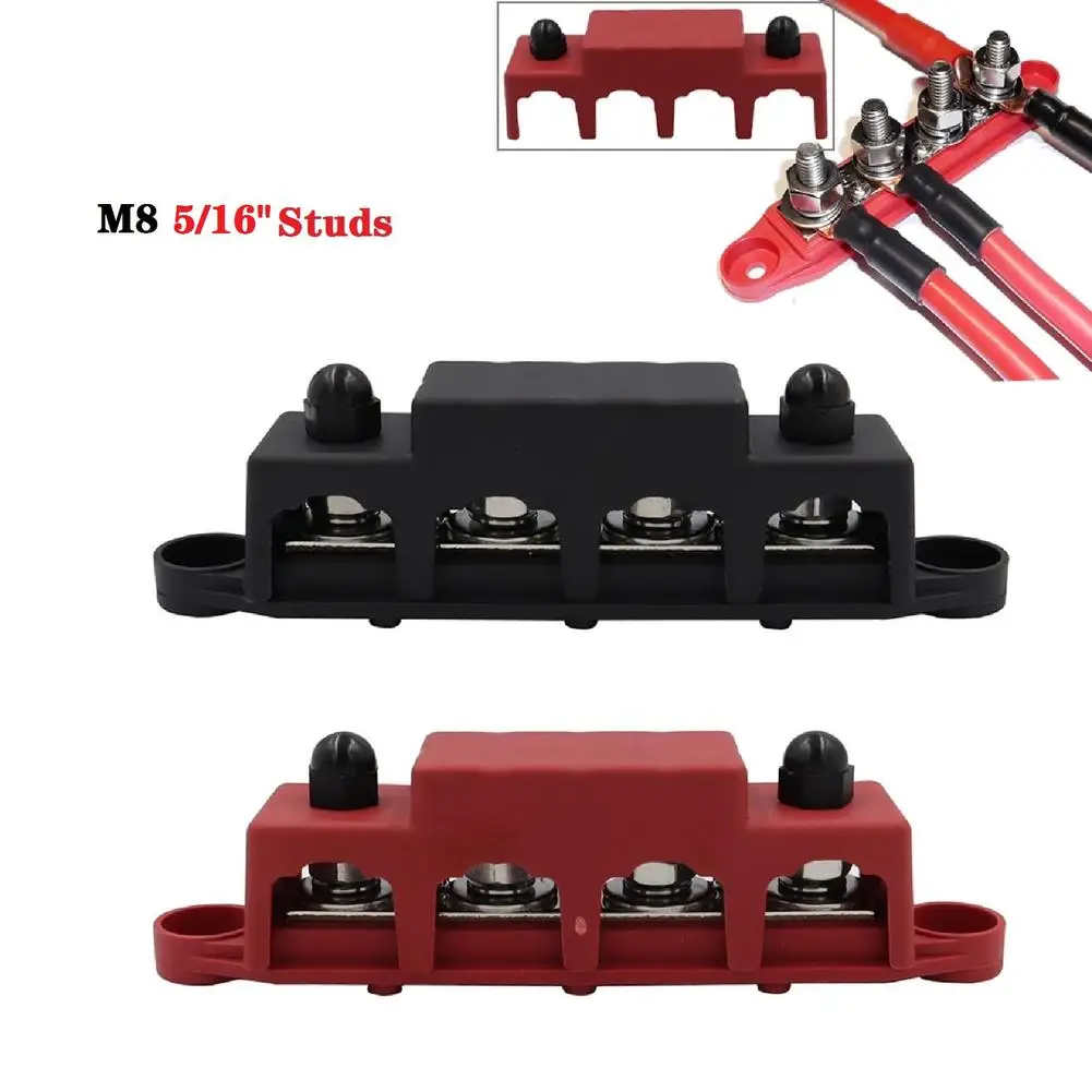 4 Stud Power Distribution Block RV Ship Bus Bar High-current Wiring Stud With Removable Covers Parts