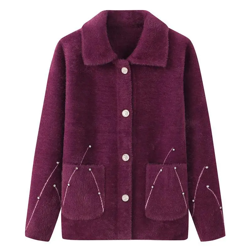 Зимняя одежда для пожилых женщин среднего возраста шерстяной короткий свитер