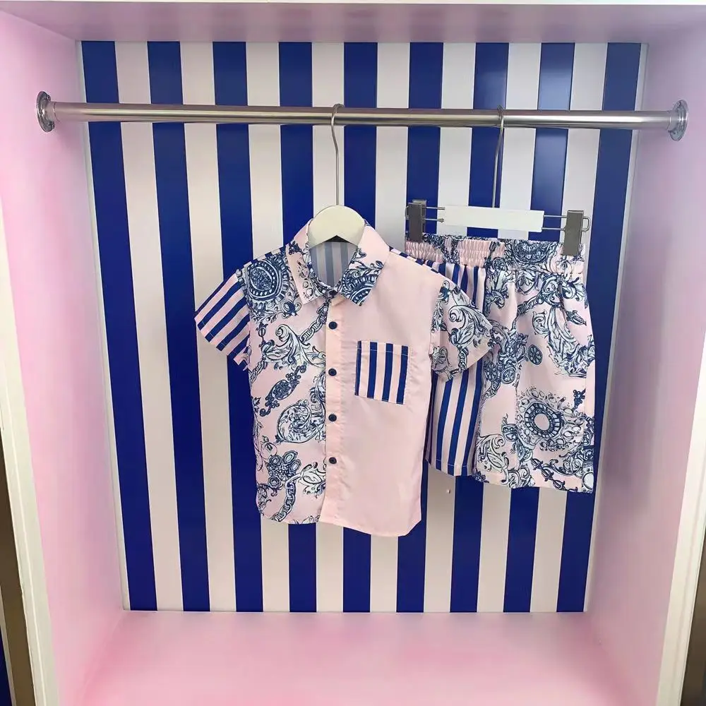 

Designer children's clothing 2022 spring and summer hot new products children's lapel T-shirt with casual shorts, fashionable an