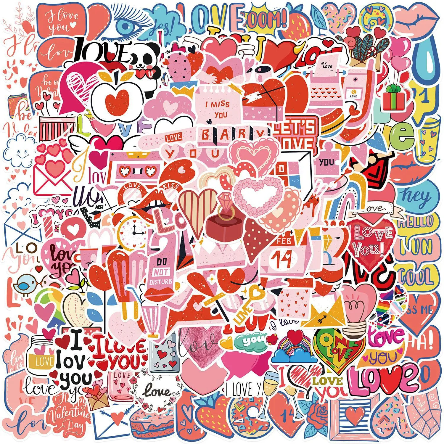 

100/200Pcs Festival Pink Valentine’s Day Stickers Cartoon Graffiti Ornament Stationery Refrigerator Waterproof Sticker toys