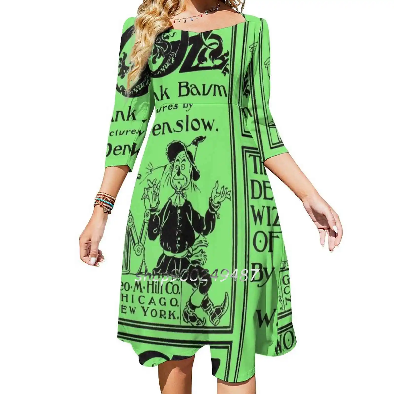 Cover-Black Square Neck Dress New Plus Size Elegant Women Waist Tight Dress Baum Oz Denslow Wonderful Scarecrow Tin Man Book