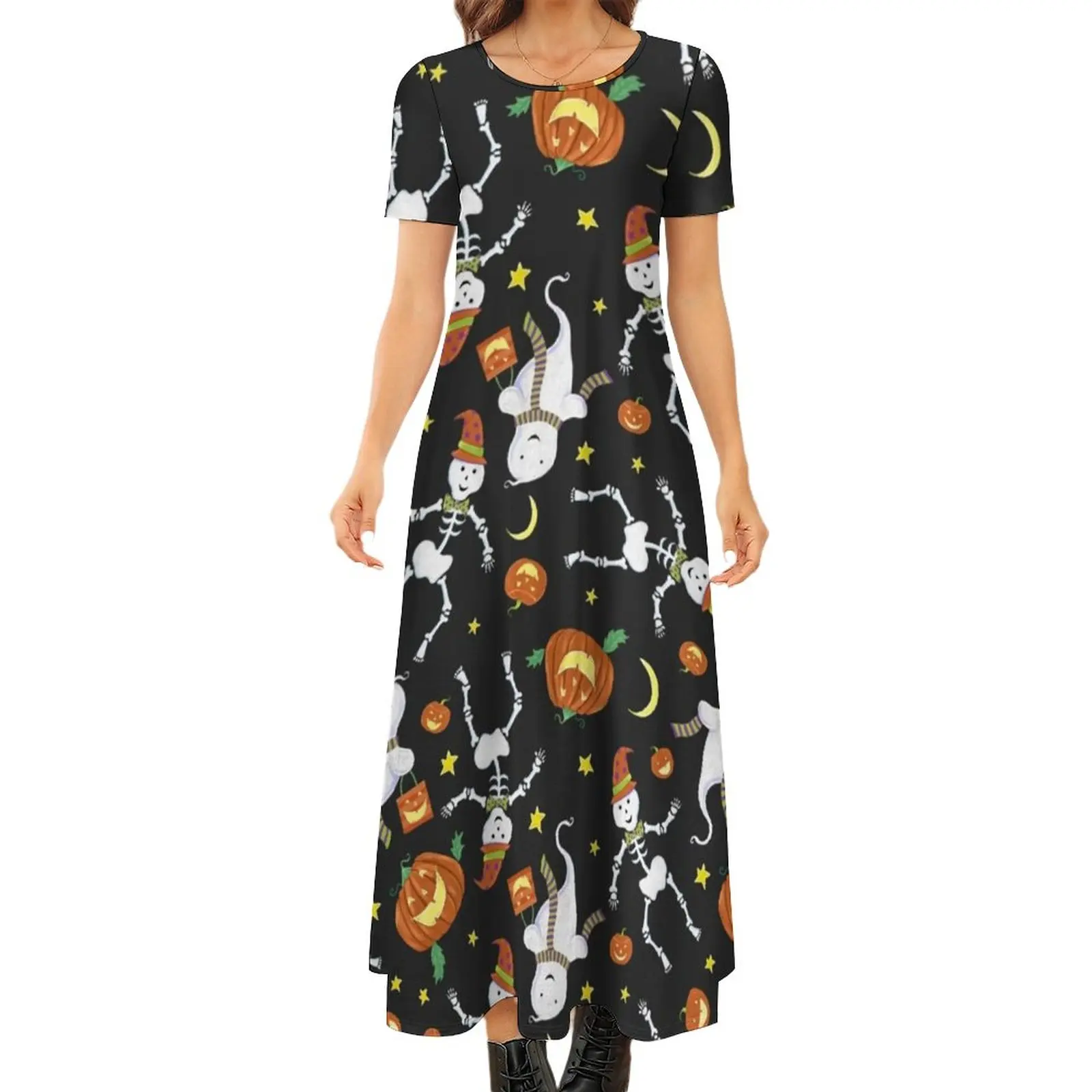 

Платье-макси в стиле «Хэллоуин», с изображением Призрака и тыквы