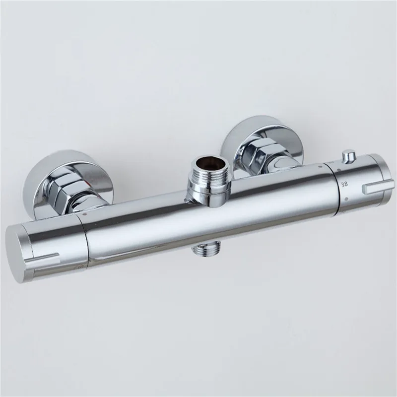 

Bath Shower Faucet Thermostatic Faucet Wall Mounted Mixer Valve Tap Temperature Control Rain Shower Chrome Bathroom Twin Outlet