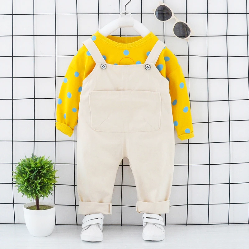 

Spring Autumn Baby Boys Girls Clothes Children Fashion Set Infant Cute T-shirt Overalls 2pcs/sets Kids Cotton Casual CW03