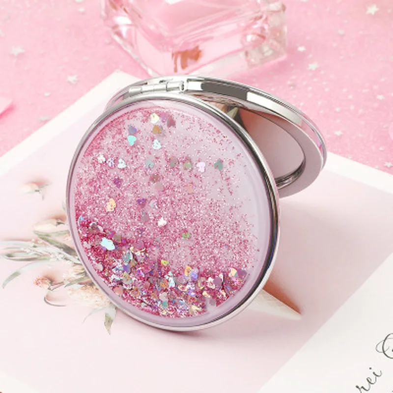 

GU10 Fashion 2-Face Mini Pocket Makeup Mirror Creative Cosmetic Compact Mirrors with Flowing Sparkling Sand Can Wholesale Letter