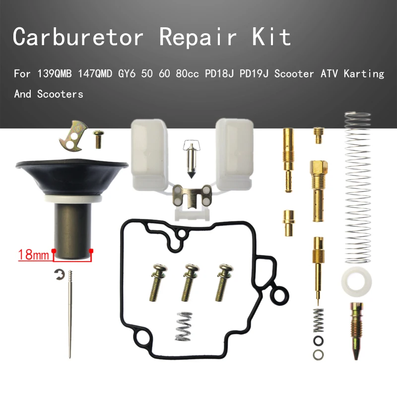 

Ремкомплект карбюратора мотоцикла, диафрагма 18 мм для 139QMB 147QMD GY6 50 60 80cc PD18J PD19J, скутера, квадроцикла, картинга и скутеров