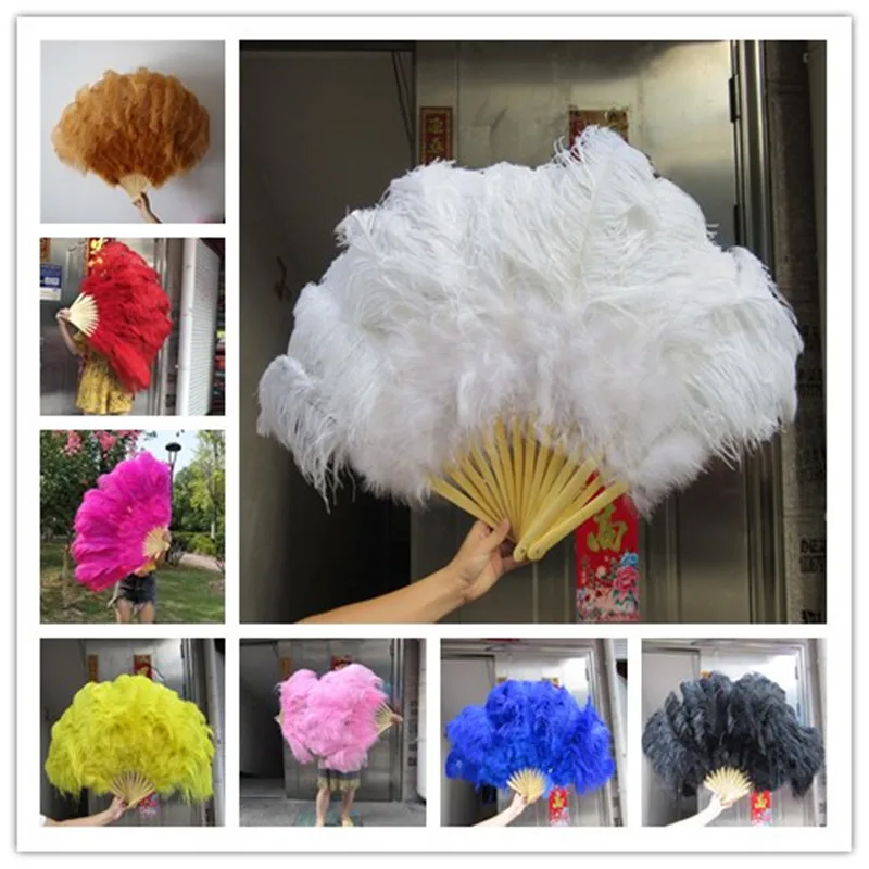 12 Bars New Listing Big Ostrich Feather Fan Decorates Halloween Party for Belly Dancers DIY Feather Fans