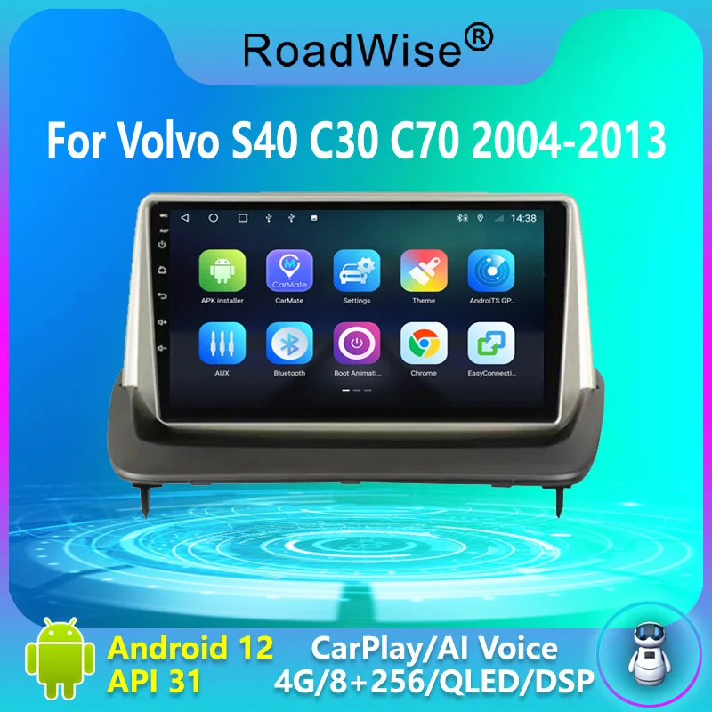 

Автомагнитола Roadwise 8 + 256 Android 12, мультимедийный плеер для Volvo S40 C30 C70 2004 - 2013 4G Wifi GPS DSP IPS DVD 2 DIN, Авторадио