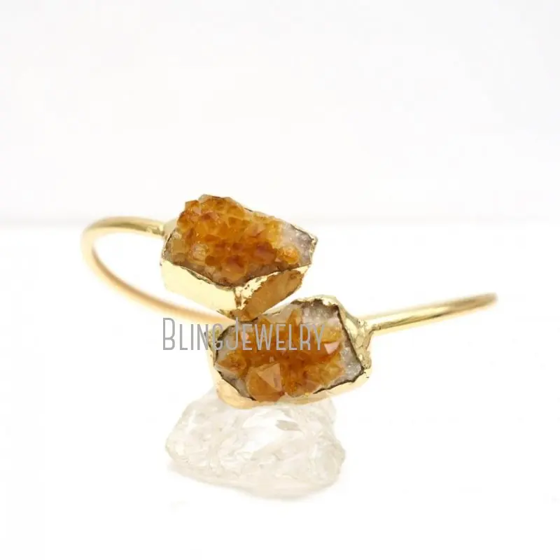 

BM42228 Handmade Citrine Cuff Bangle Bracelet Raw Druzy Cluster Stone Bangle Boho Bangle Vintage Bracelet Bangle For Women