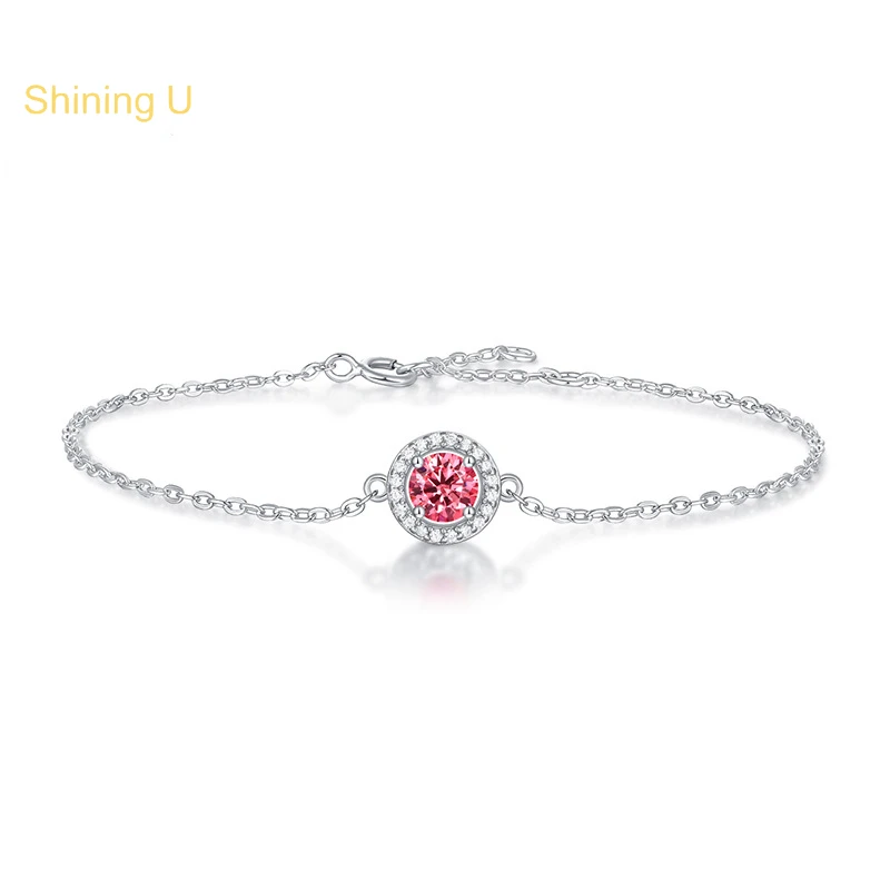 

Shining U 925 Sterling Silver Ruby Bracelet Moissanite Fine Jewelry for Women Birthday Gift