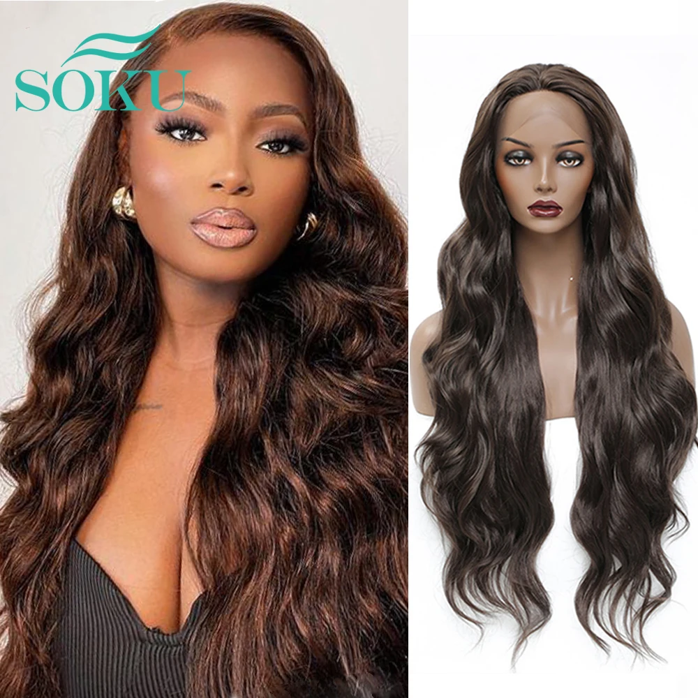 

3X13 Synthetic Wig Lace Front Long Body Wavy Hair Free Part Wigs For Black Women 28 Inch 150% Density Transparent Lace Wig