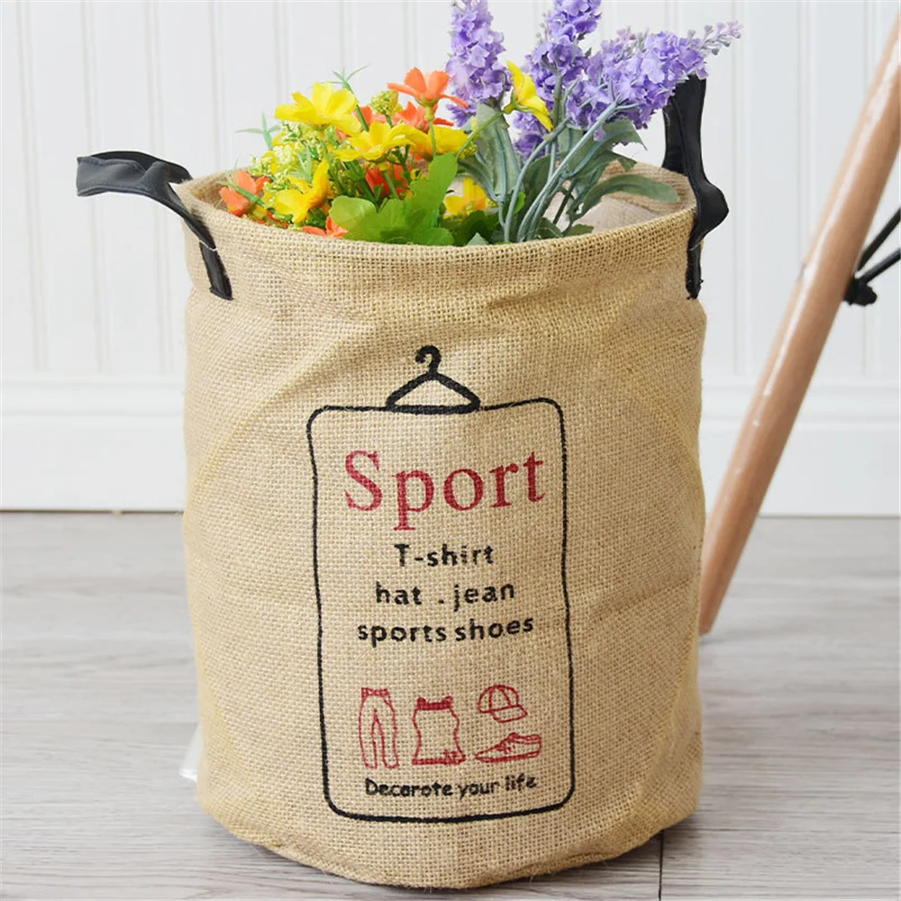 

Jute Storage Basket Waterproof Portable Foldable Laundry Baskets Fabric Dirty Clothes Basket Bathroom Living Room Decoration