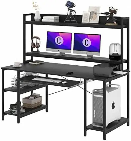 

Стол с отверстием, 55-дюймовый стол с подставкой для клавиатуры, книжная полка, большой игровой стол с двумя мониторами, металлический стол для дома и офиса с подставкой