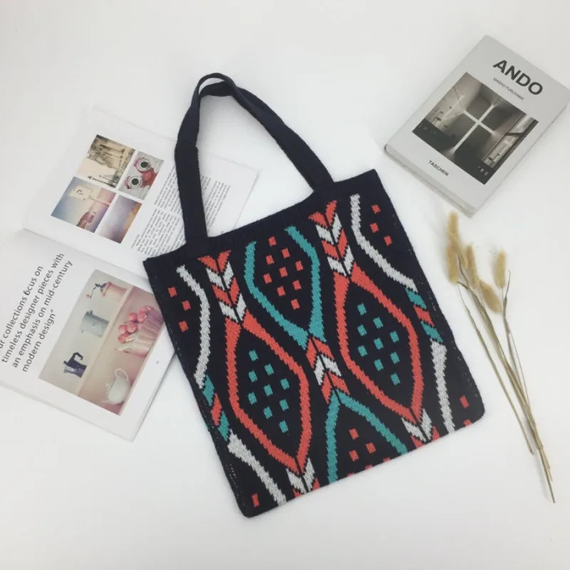 

IMone New Women's Bag Cute Fashion Tote Bag Large Capacity Woven Fabric One Shoulder Bag Lattice Pattern Versatile Handbag