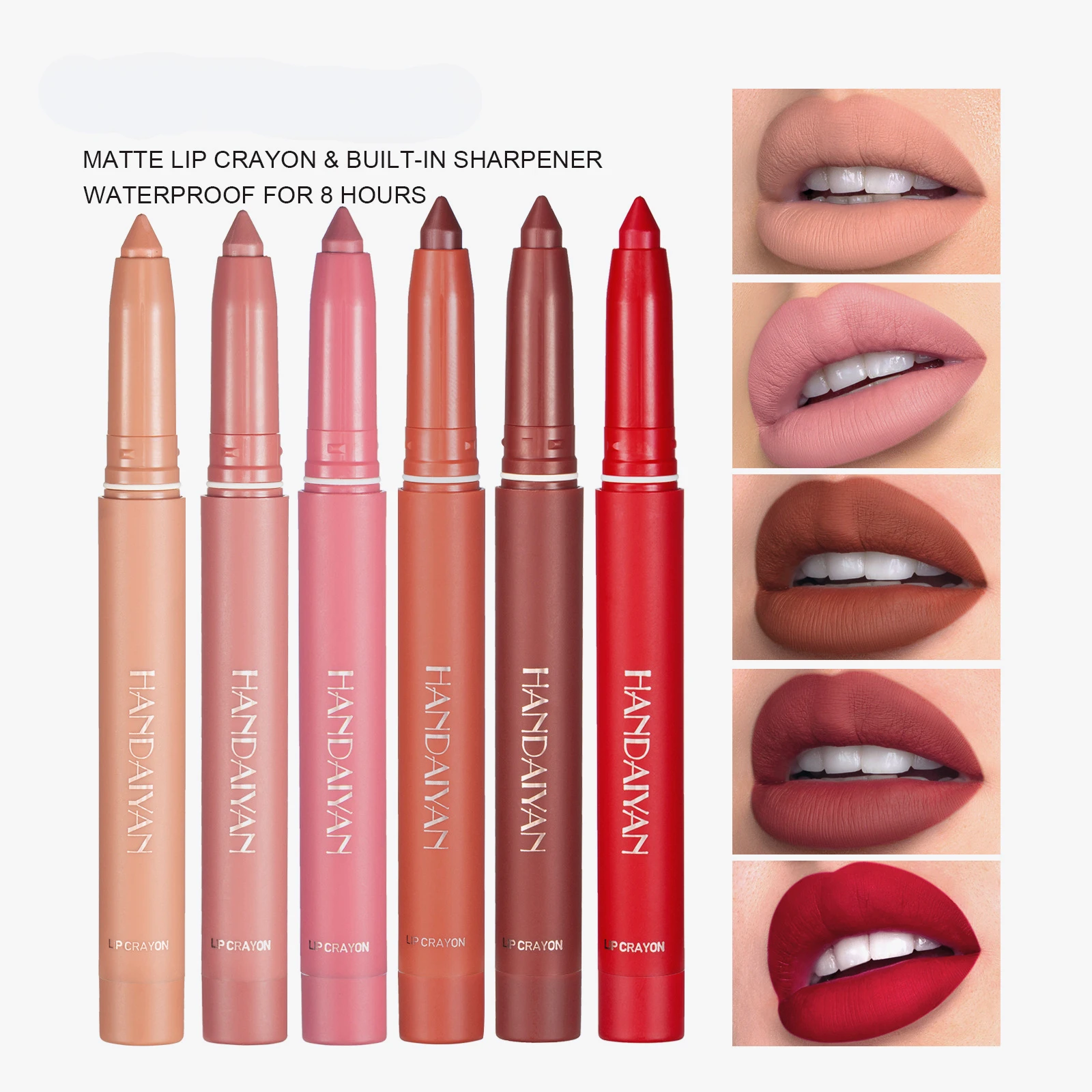 

HANDAIYAN 12 Colors Matte Waterproof Velvet Nude Lipstick Pencil Sexy Red Brown Pigments Makeup Long Lasting Profissional